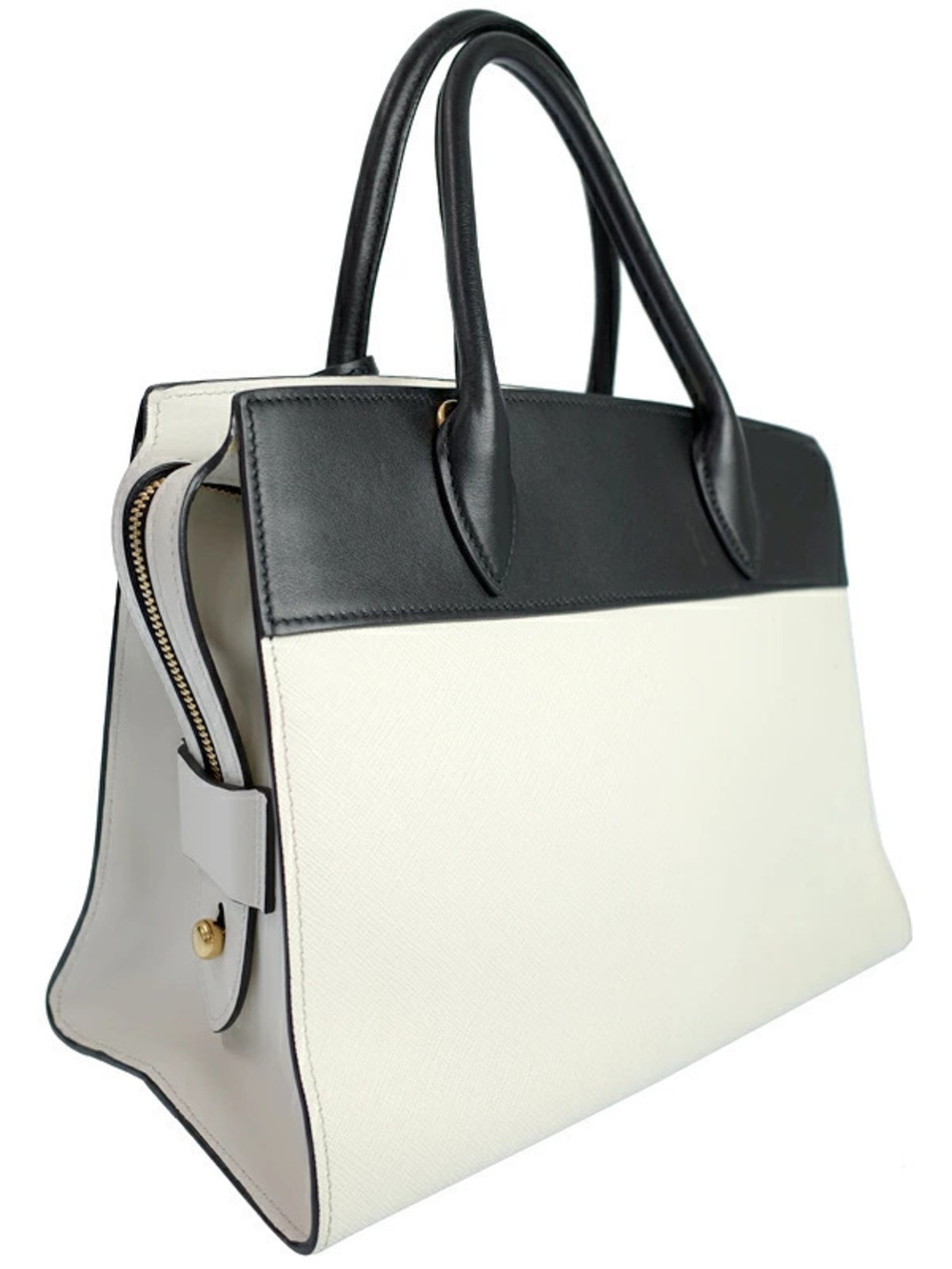 Prada bicolor black Esplanade white city satchel leather bag Saffiano